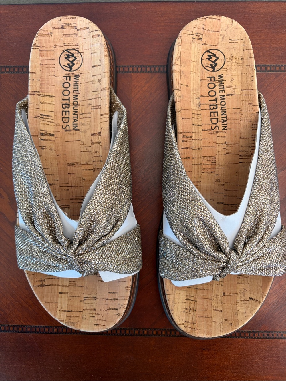White Mountain Malanga Footbeds Sandal Metallic Gold Knot Cork 9.5M